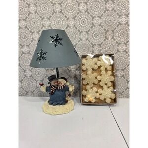 Snowman Couple Tealight Candle Holder Lamp with 6 Snowflake Wax Melts Holiday‎